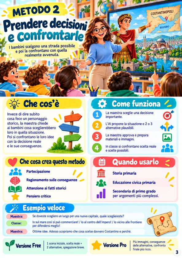 Pagina del metodo «Prendere decisioni e confrontarle»: spiegazione, passaggi, esempio e versioni Base e Pro