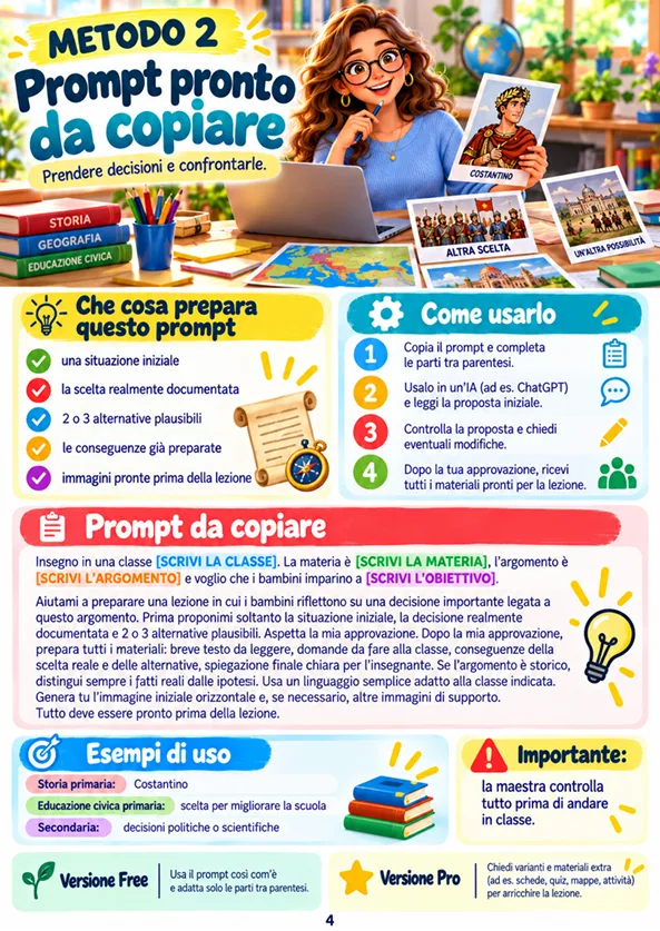 Pagina con il prompt pronto da copiare per il metodo «Prendere decisioni e confrontarle»